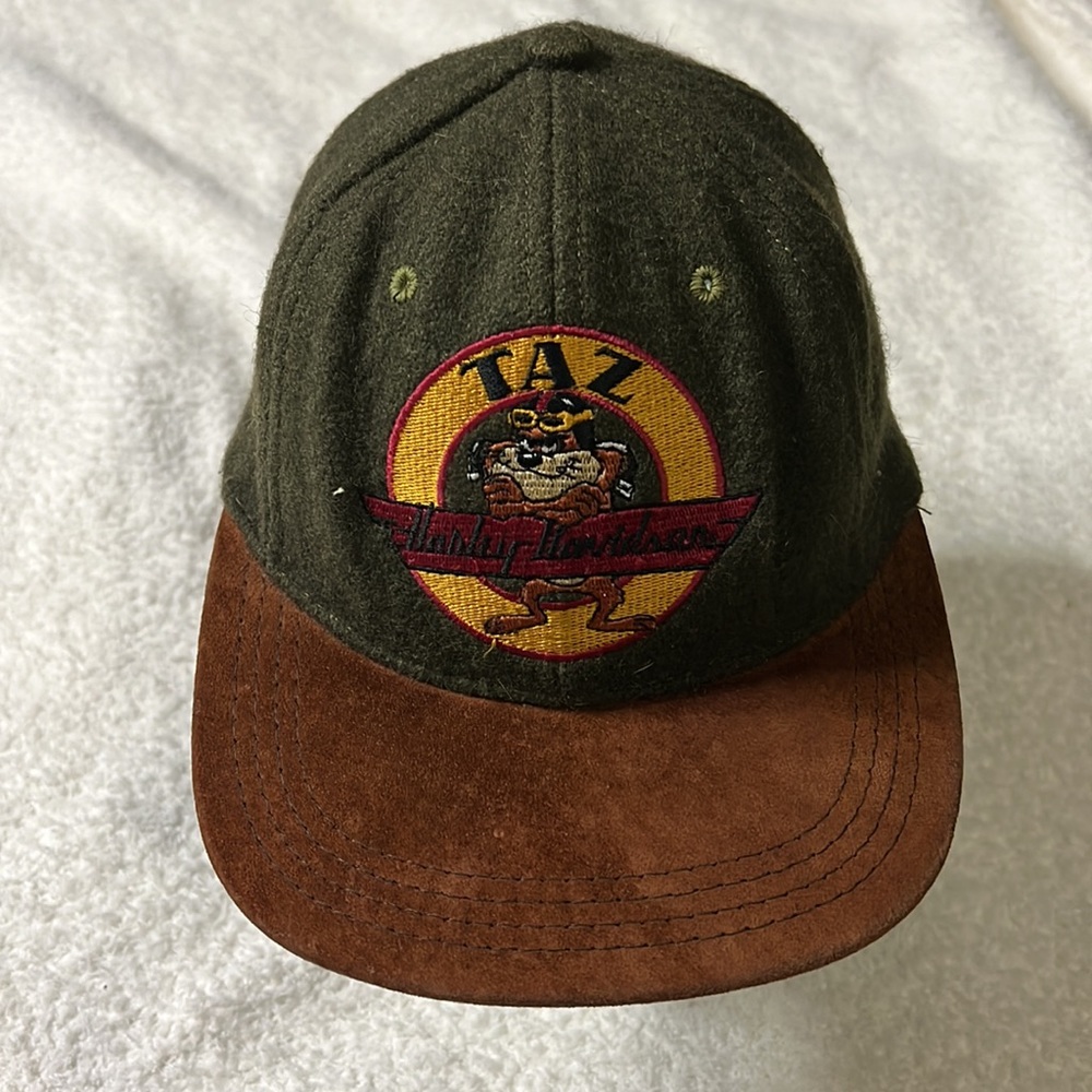 VTG VINTAGE TAZ Harley Davidson Wool Suede Looney Tunes Acme SnapBack Hat